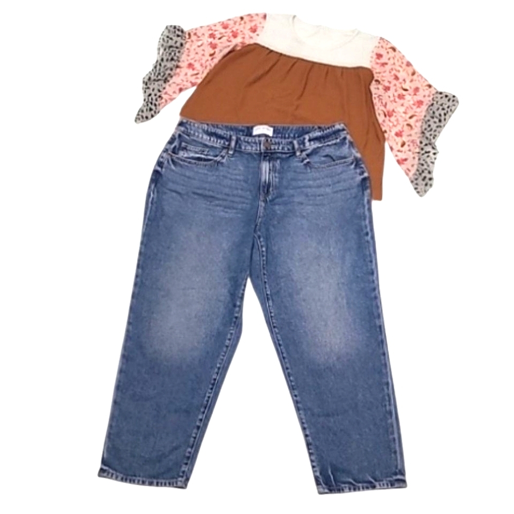 Lane Bryant Boyfriend Stone Washed Denim Jean Crop Ankle Midi High Waist Rise 14